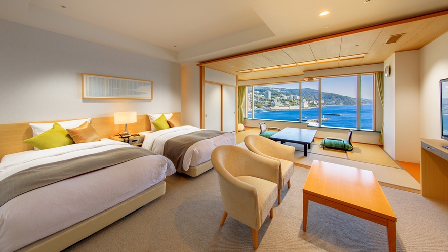 熱海後楽園ホテルの窓から海が見渡せて三世代泊まれる部屋のイメージ