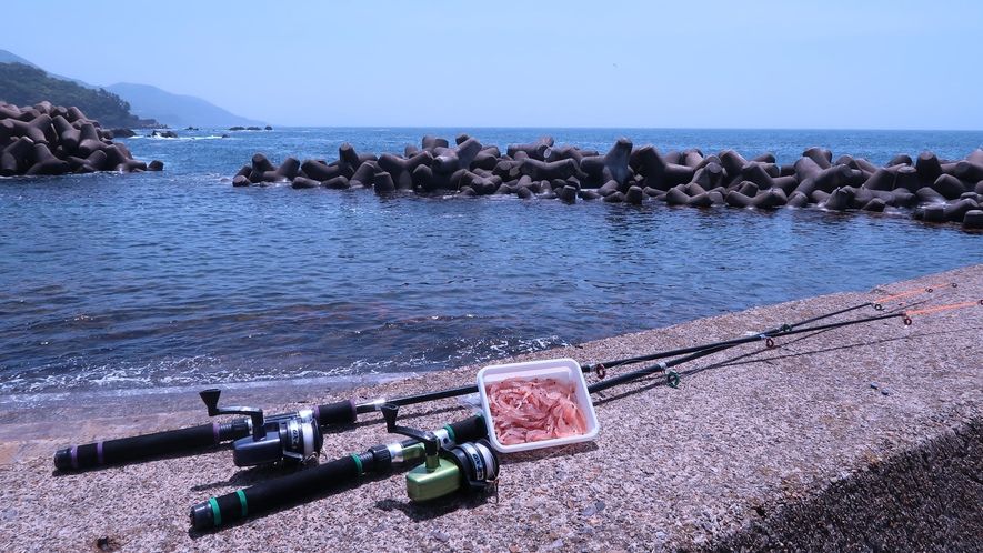 ふるさとの宿こばせ（越前町）釣り竿のレンタルと釣り餌付き