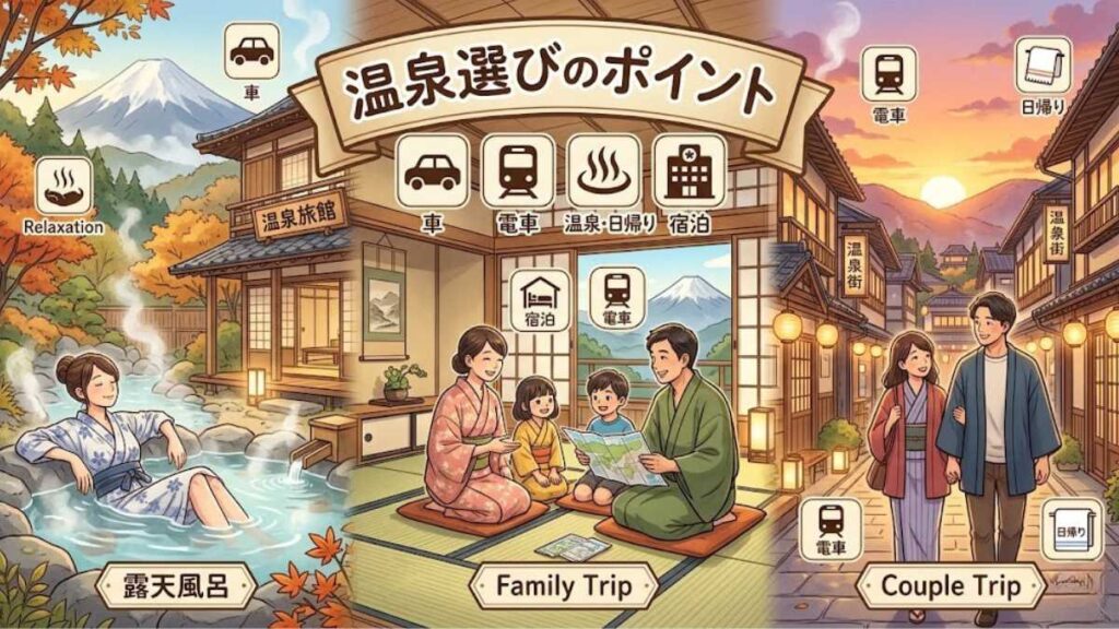 宇都宮から行きやすい温泉地選び方イメージ