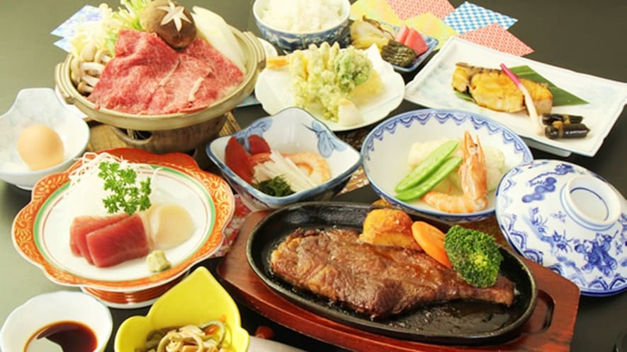 鶯宿温泉 民宿 あけぼの荘のステーキ
