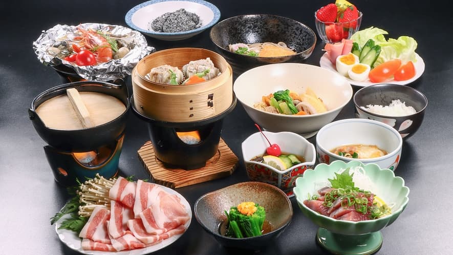 民宿姫乃屋の前沢牛のしゃぶしゃぶや刺身料理