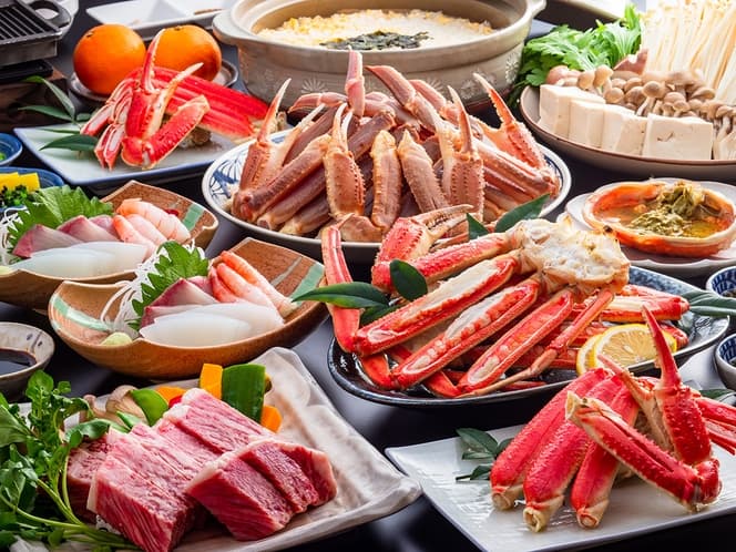 料理旅館よしはるカニスキ二人前に但馬牛ステーキ二人前